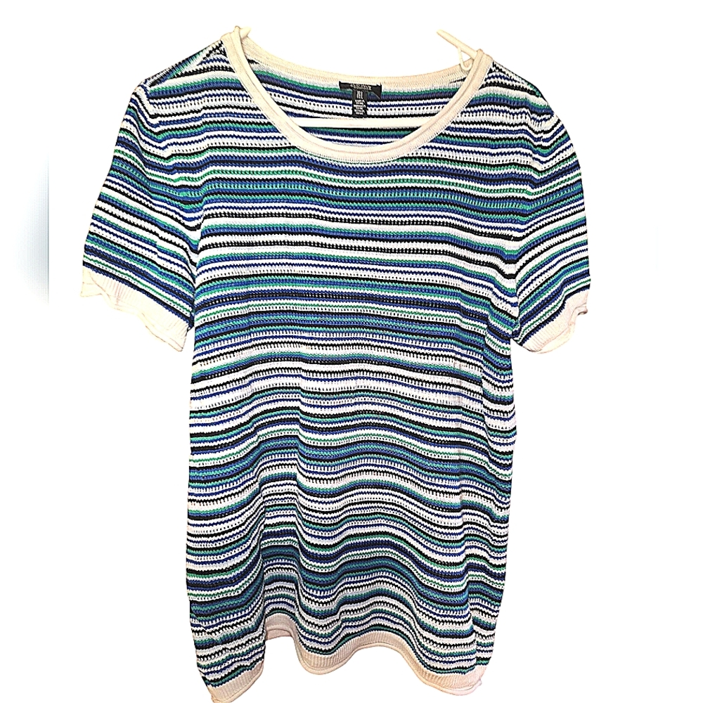 Jones New York Blue and White Nautical Ribbed Tee